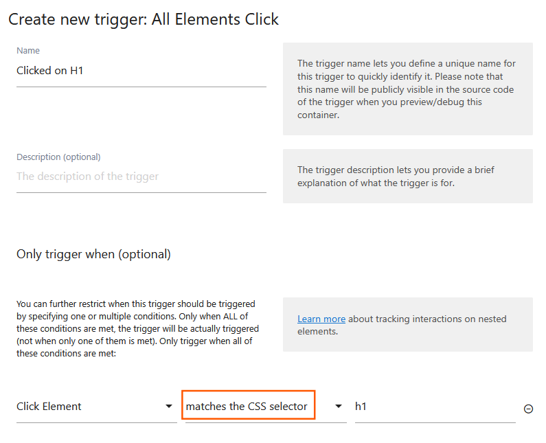 define condition for all elements trigger