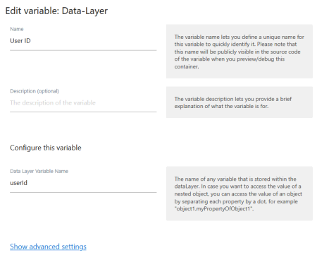 create a data layer variable