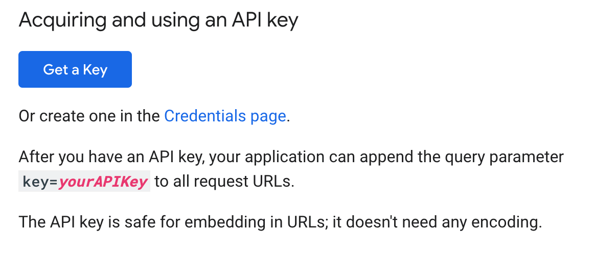 Google API Key Screen