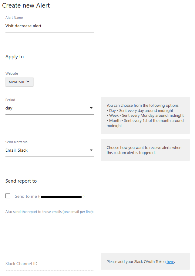 create new custom alert for slack