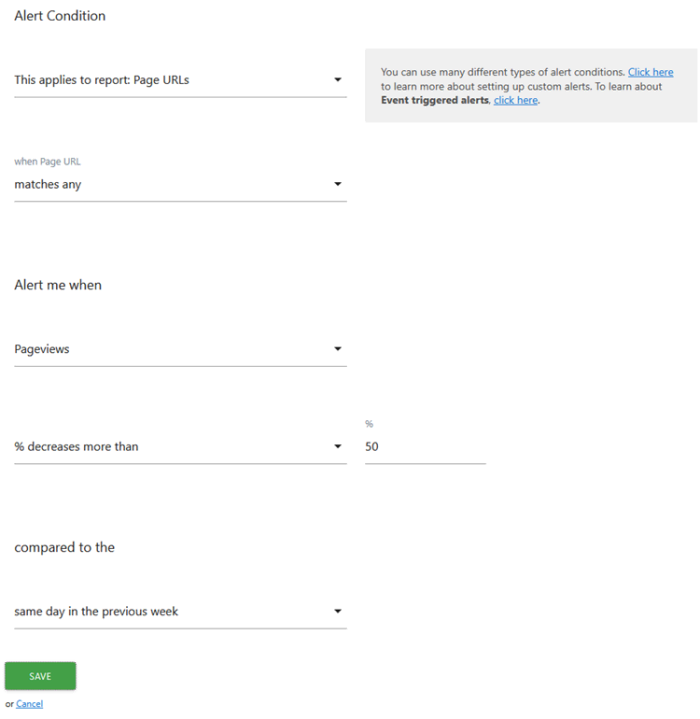 custom alerts matches any
