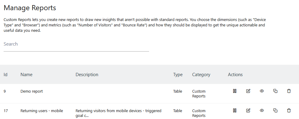 matomo custom reports 