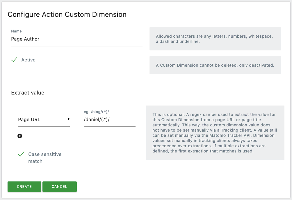 Configure Action Dimension