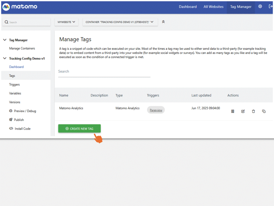 configure cookiebot tag in matomo tag manager