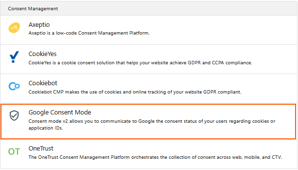 choose google consent mode tag in matomo