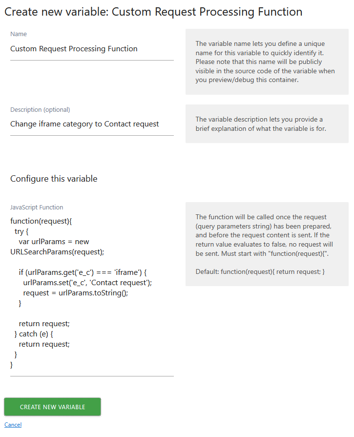 new mtm variable for custom request processing function
