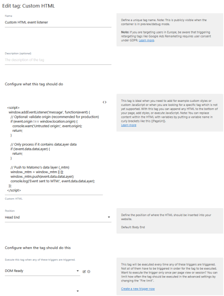 add iframe event listener to custom html tag
