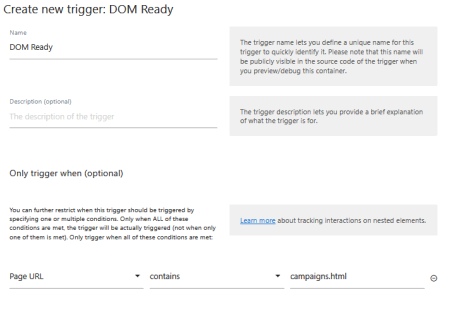 set condition dom ready trigger