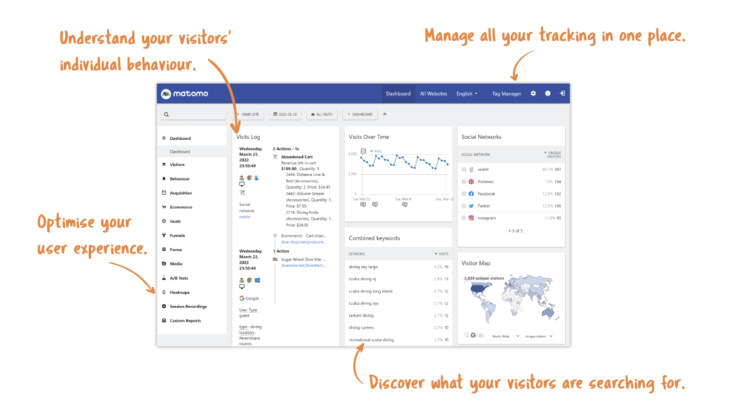 A screenshot of the Matomo dashboard