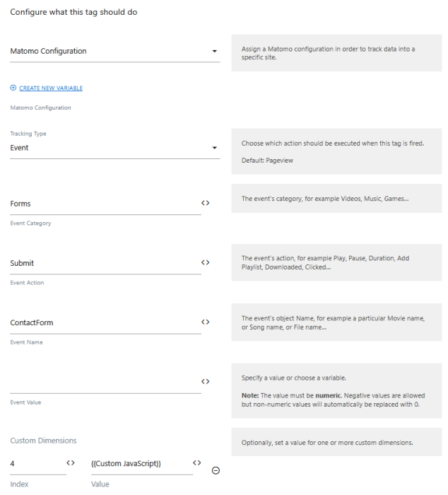 configure matomo analytics event tracking tag