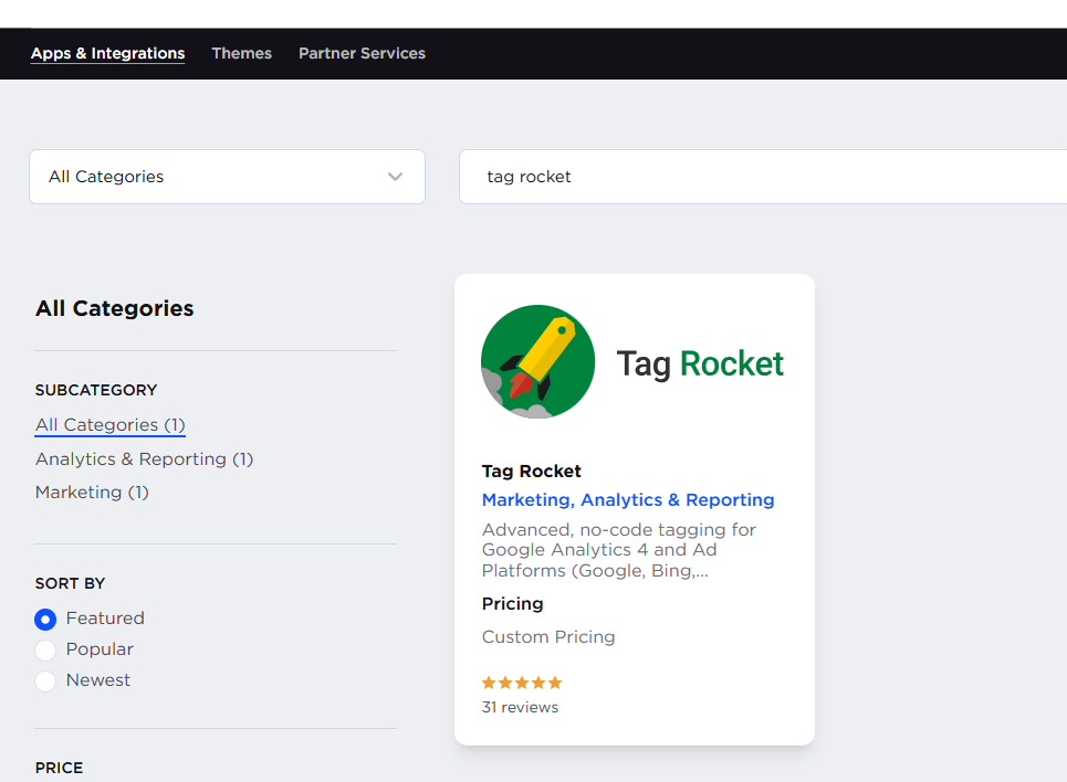 install the tag rocket app for matomo