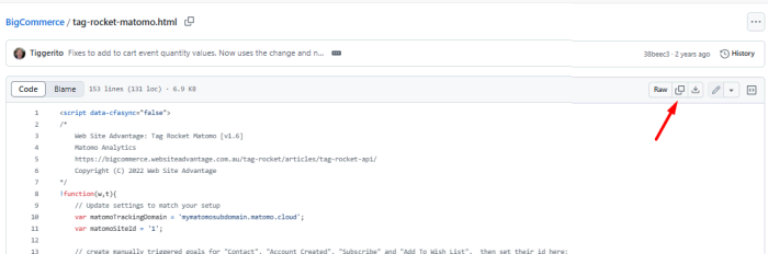 copy tag rocket tracking script for matomo