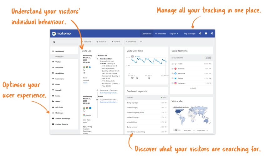 A screenshot of the Matomo dashboard