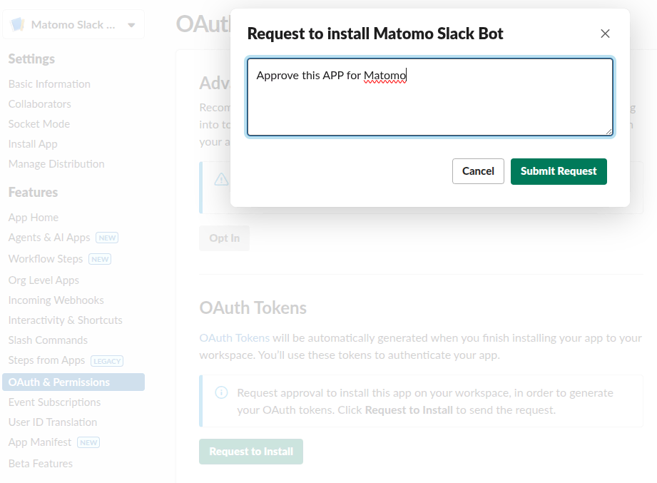 add message for slack integration