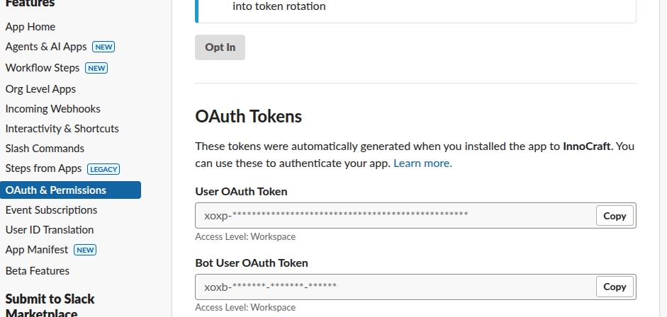 create slack app