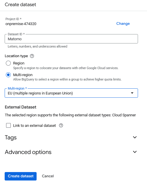 matomo dataset in bigquery