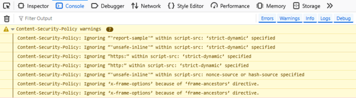 content security policy warning in browser
