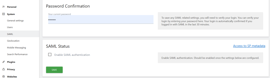 matomo saml configuration