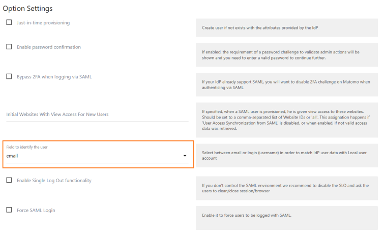 login saml option settings