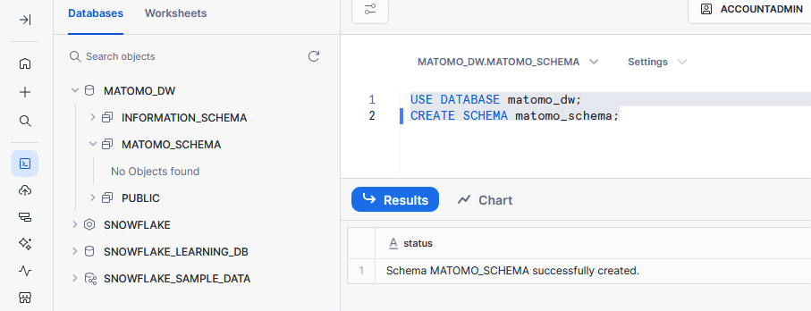create snowflake database and schema