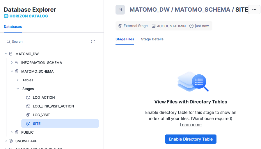 enable table directory