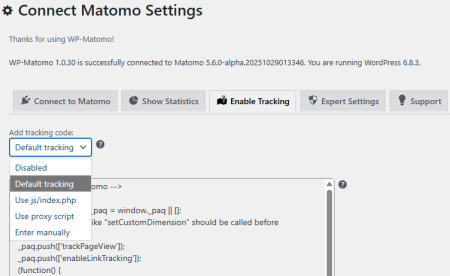 tracking for connect matomo plugin