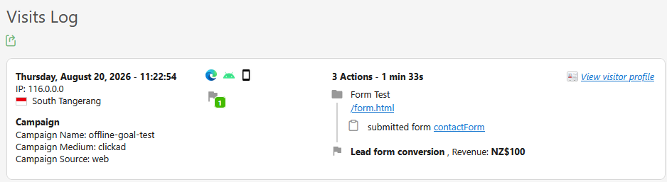 view goal in visits log