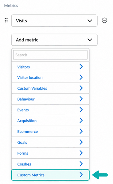 select custom metrics in custom reports